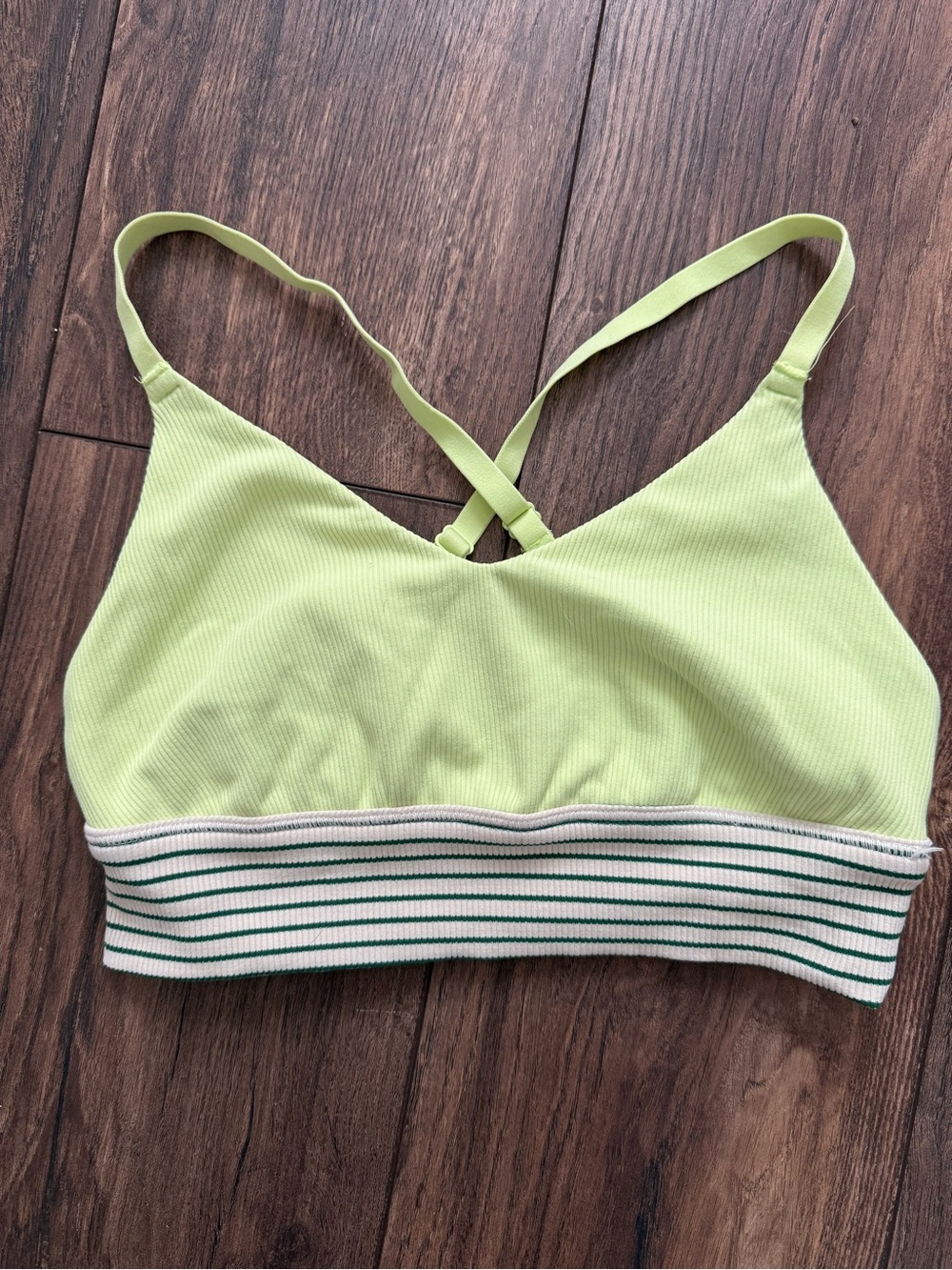 Aerie Offline Light Green Ribbed Bralette with Striped Band